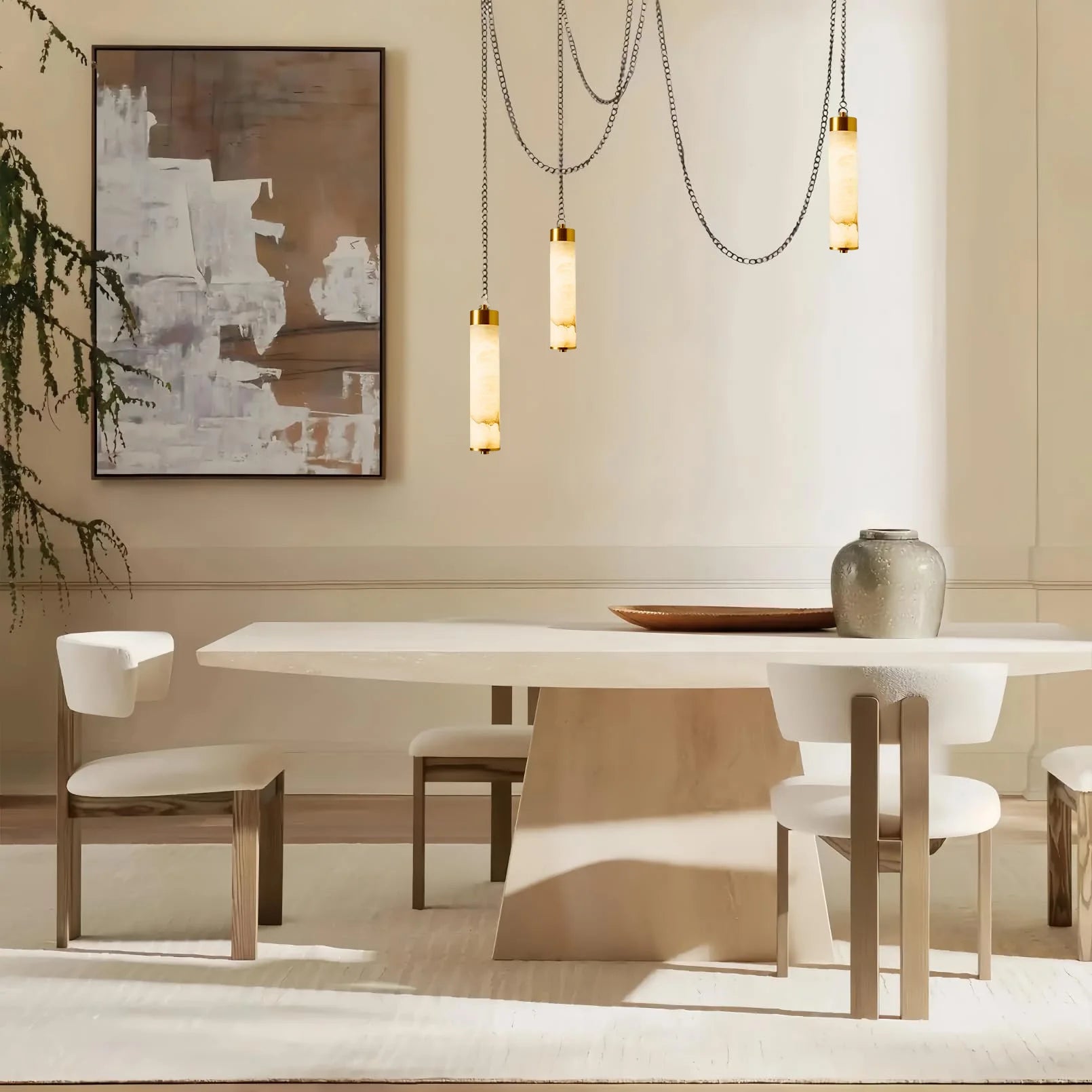Modern Minimalist Chandelier – Alabaster & Marble Multi-Light for Staircase, Hotel Lobby | Elaris Crest by Evenlyr