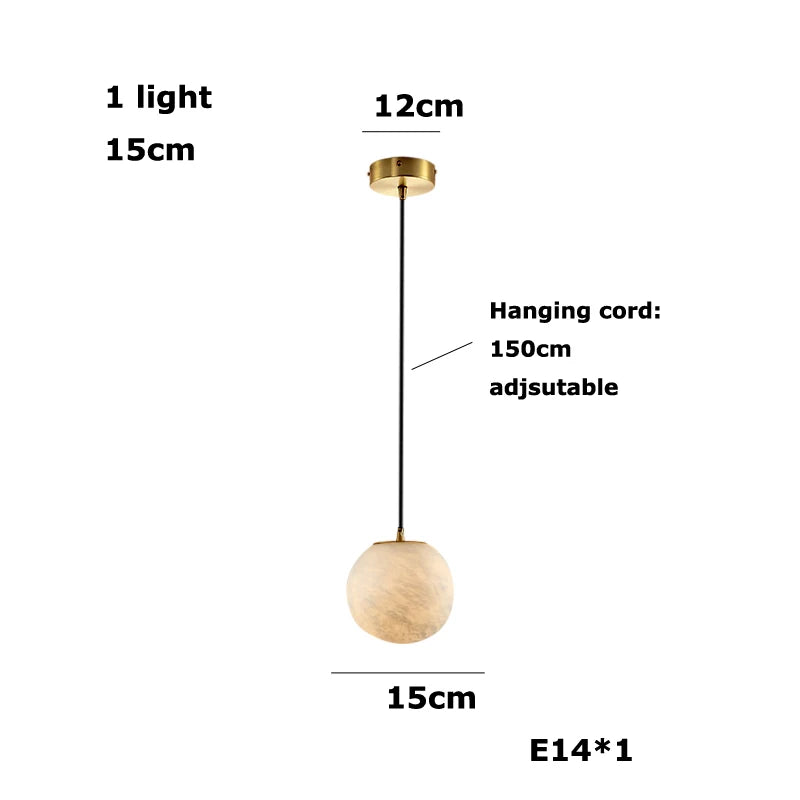 Alabaster & Marble Globe Chandelier – Modern Dimmable LED for Living Room, Bedroom & Bedside | Lunara Frame by Evenlyr