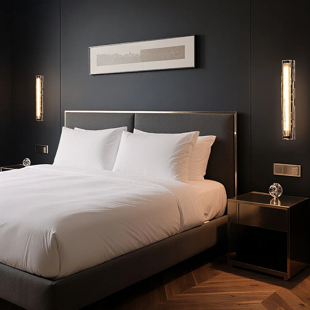 Glass & Crystal Wall Sconce – Modern Minimalist for Bedroom, Hallway, Living Room | Evanthe Beam by Evenlyr