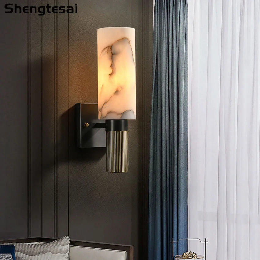Fiora Veil Cylinder Alabaster Wall Sconce – product view 3