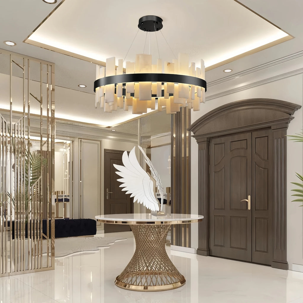 Alabaster & Marble Chandelier – Art Deco Dimmable LED for Dining Room, Bedroom, Living Room | Solenne Dome by Evenlyr