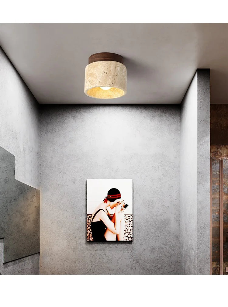 Wabi-Sabi Travertine Ceiling Light For Bedroom – product view
