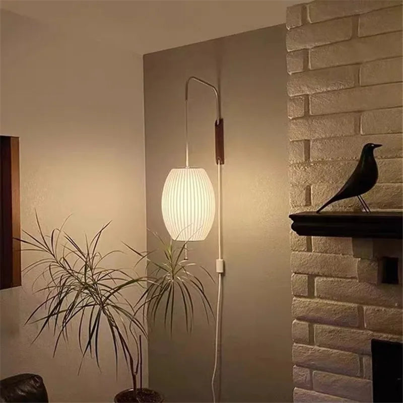 Fabric Adjustable Swing-Arm Wall Sconce – Japanese Vintage Adjustable Plug-In for Bedroom & Bedside, Hotel & Hospitality, Restaurant & Café | Aveline