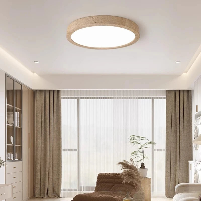Travertine Flush Mount Ceiling Light – Wabi-Sabi Japanese Dimmable LED for Bedroom, Living Room, Hallway | Lucienne Arc by Evenlyr
