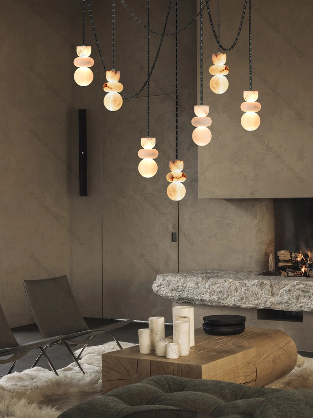 Alabaster & Marble Chandelier – Modern LED for Living Room, Bedroom & Bedside | Aveline Frame by Evenlyr