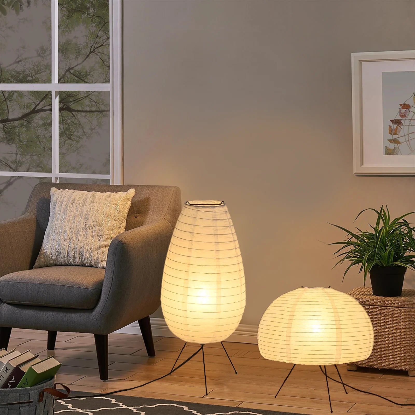 Rice Paper Floor Lamp – Wabi-Sabi Japanese Dimmable LED for Living Room, Bedroom, Reading Corner | Coralie Orbit by Evenlyr