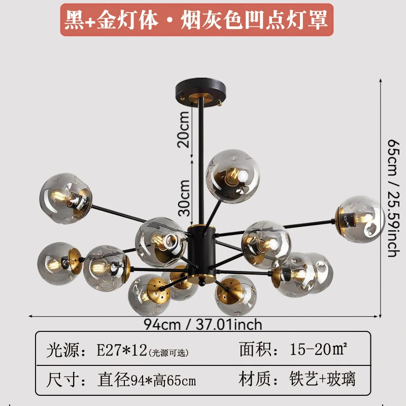 Glass Globe Chandelier – Nordic Modern LED for Living Room, Dining Room & Kitchen | Virelle Veil by Evenlyr