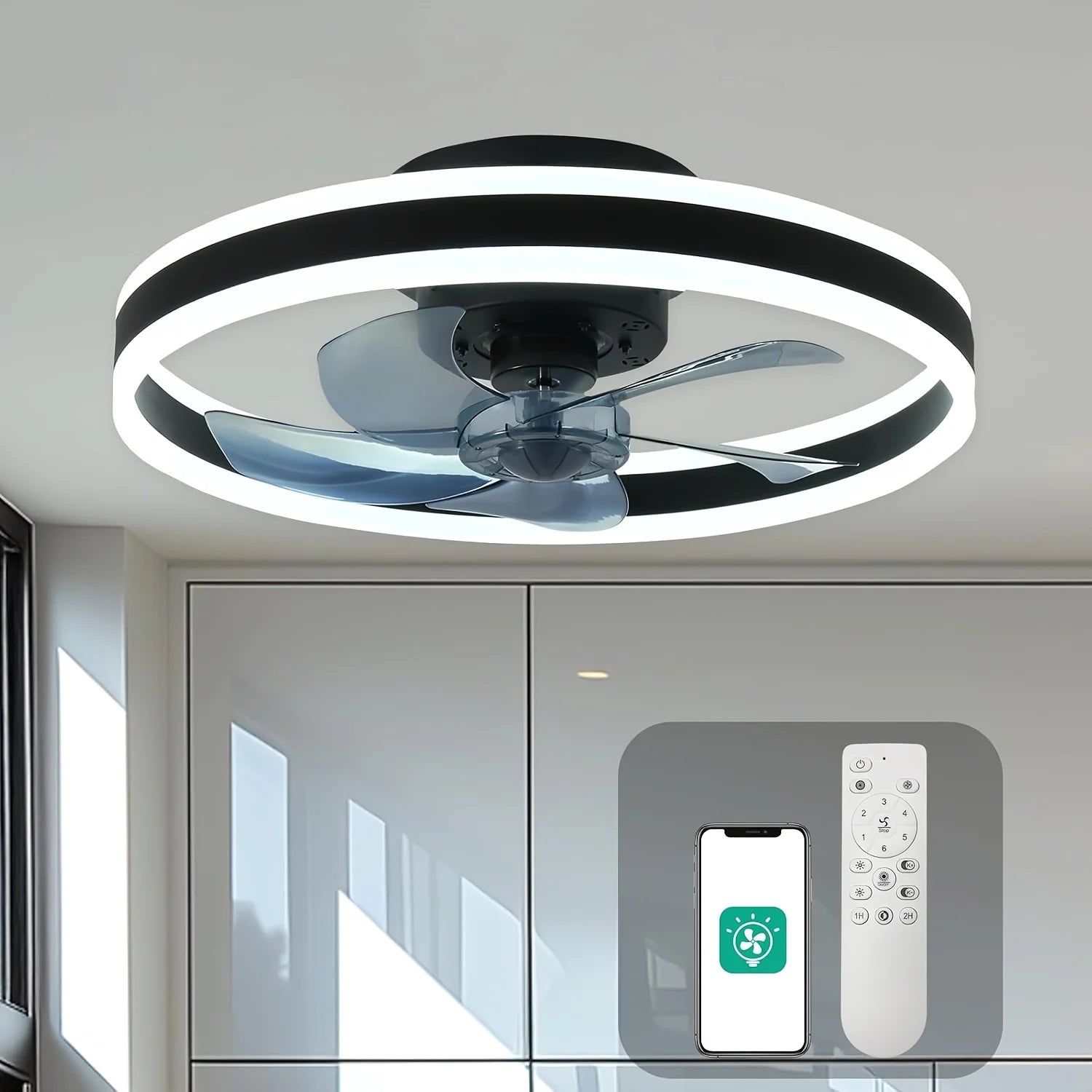 Tivoli 19.7-Inch Low-Profile Ceiling Fan with Light – Remote Control – product view