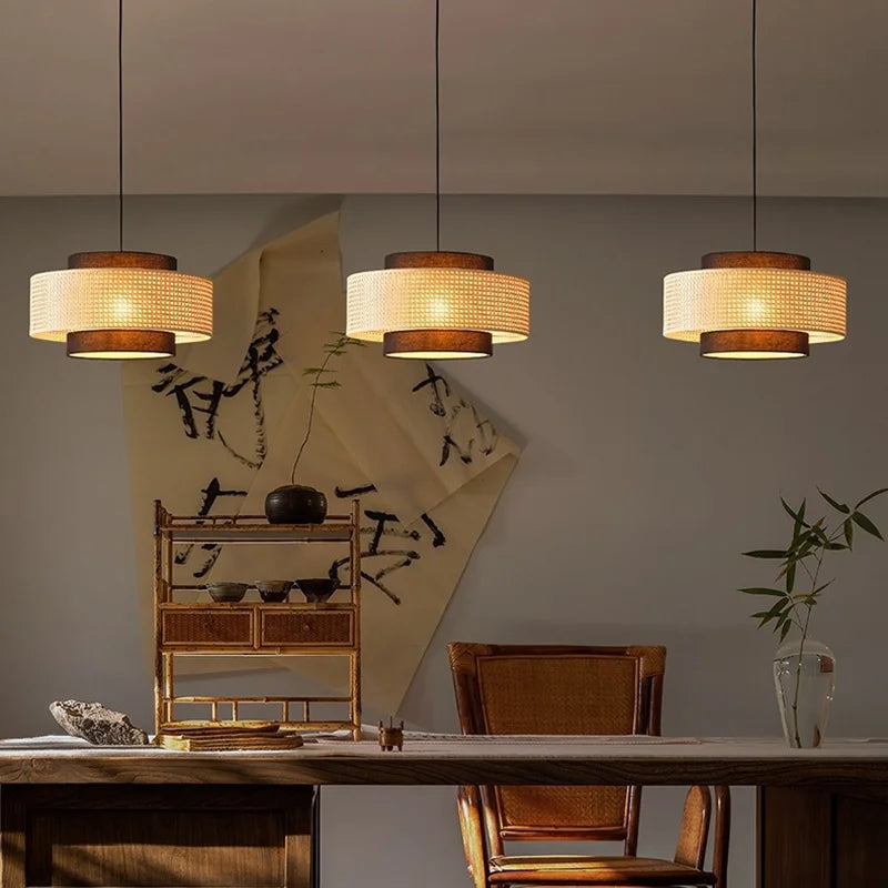 Rattan & Fabric Chandelier – Vintage Modern for Dining Room, Living Room, Kitchen Island | Coralie Dome by Evenlyr