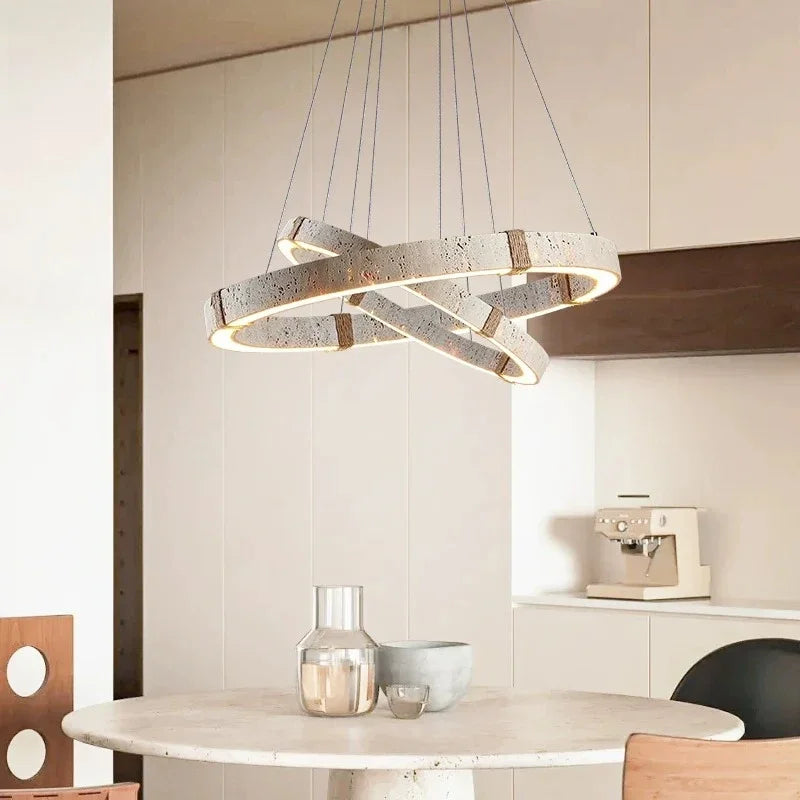 Travertine Chandelier – Modern Minimalist Dimmable LED for Dining Room, Living Room, Bedroom | Delphine Halo by Evenlyr