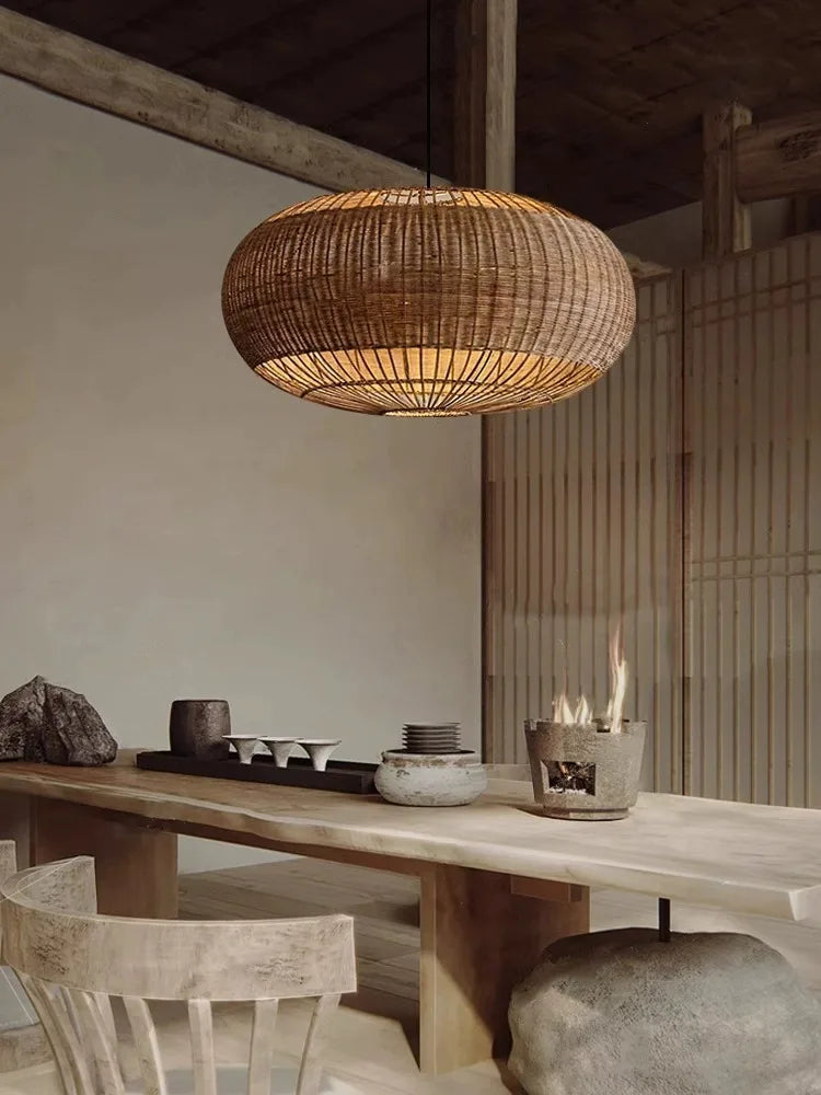 Rattan & Wood Chandelier – Wabi-Sabi Japanese for Dining Room, Living Room, Bedroom | Evanthe Petal by Evenlyr
