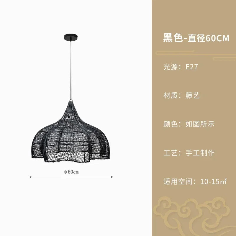 Rattan Chandelier – Wabi-Sabi Japanese for Living Room, Hotel Lobby, Bedroom | Isolde Orbit by Evenlyr