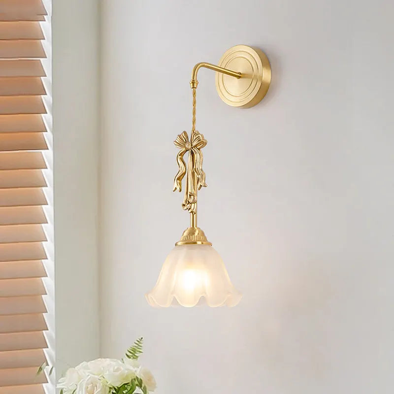 Vintage Bow Copper Bedside Wall Sconce – Pull-Cord Option