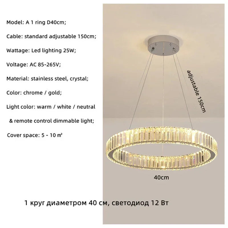 Evren Arc Dimmable Crystal Pendant Light