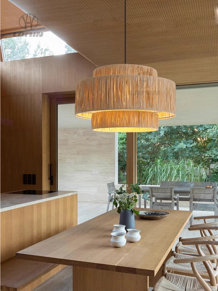 Rattan Chandelier – Organic Modern for Dining Room, Hotel Lobby, Bedroom | Vesper Dome by Evenlyr