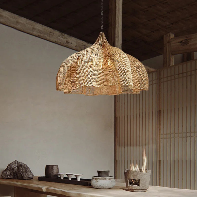 Rattan Chandelier – Wabi-Sabi Japanese for Living Room, Hotel Lobby, Bedroom | Isolde Orbit by Evenlyr