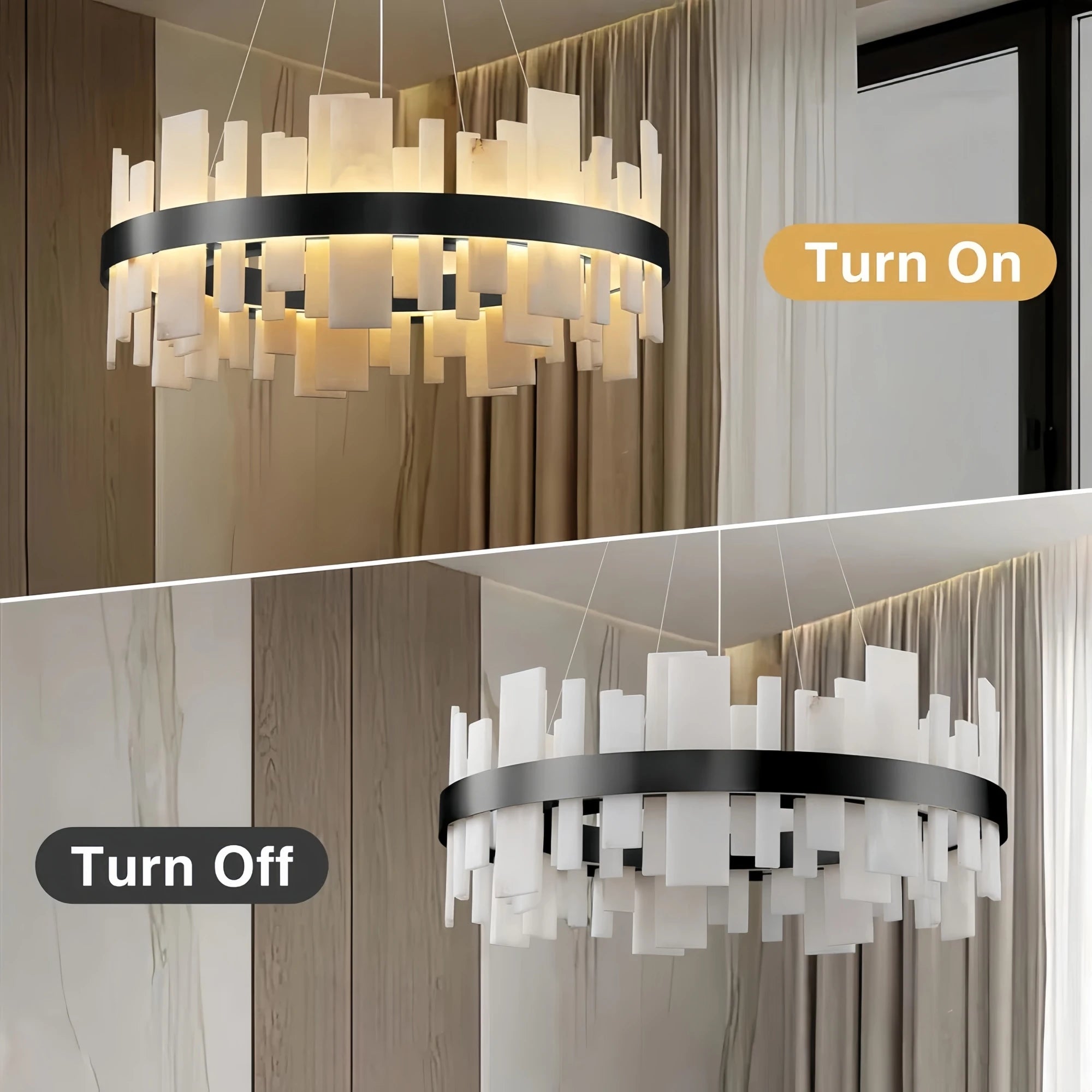 Alabaster & Marble Chandelier – Art Deco Dimmable LED for Dining Room, Bedroom, Living Room | Solenne Dome by Evenlyr