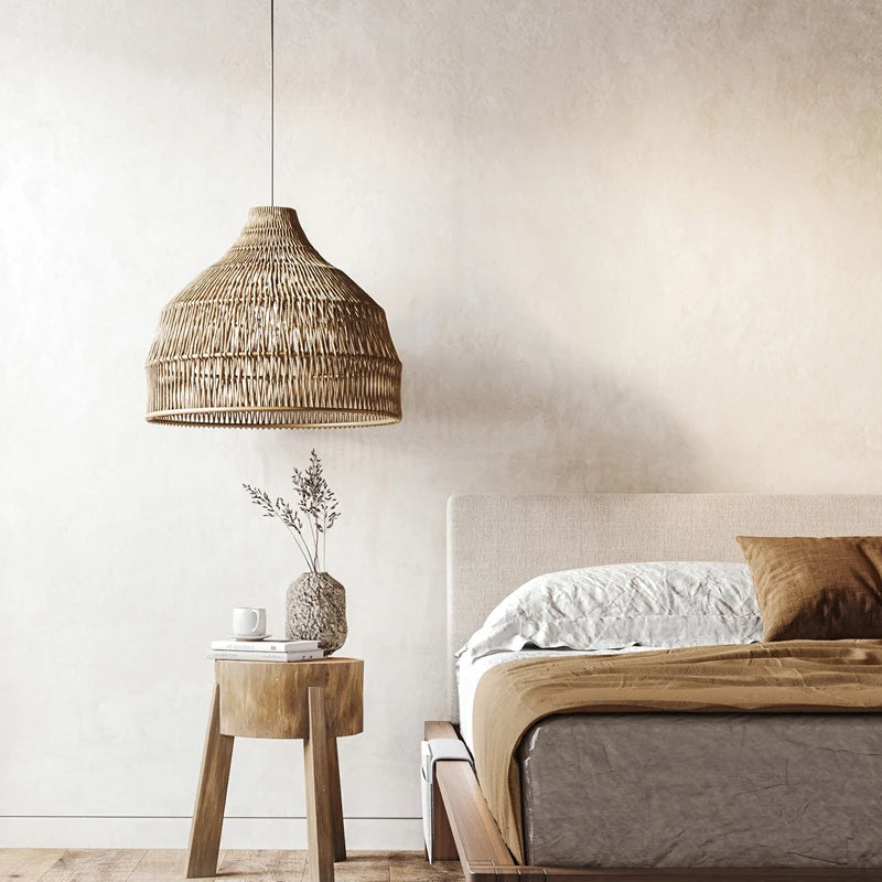 Rattan Pendant Light – Vintage Modern for Kitchen Island, Dining Room, Restaurant | Liora Beam by Evenlyr