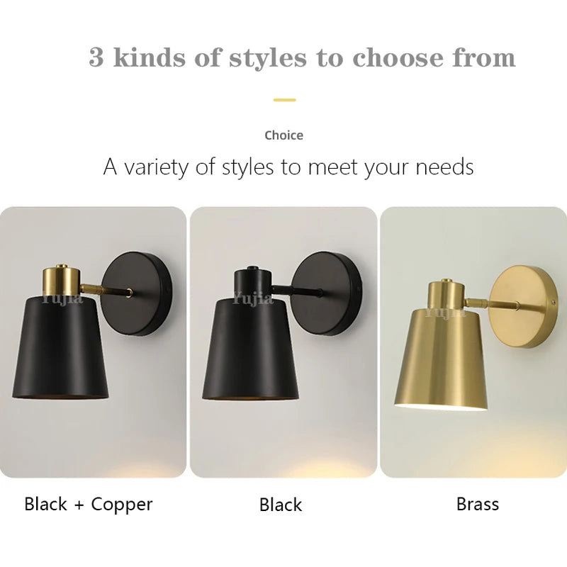 Vintage Adjustable Wall Mounted Sconce Bedside Lamp for Bedroom Study Decoration Led Interior Wall Lighting Fixtures Black Brass