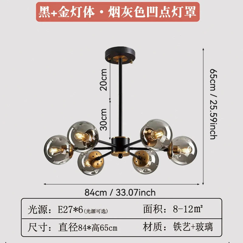 Glass Globe Chandelier – Nordic Modern LED for Living Room, Dining Room & Kitchen | Virelle Veil by Evenlyr