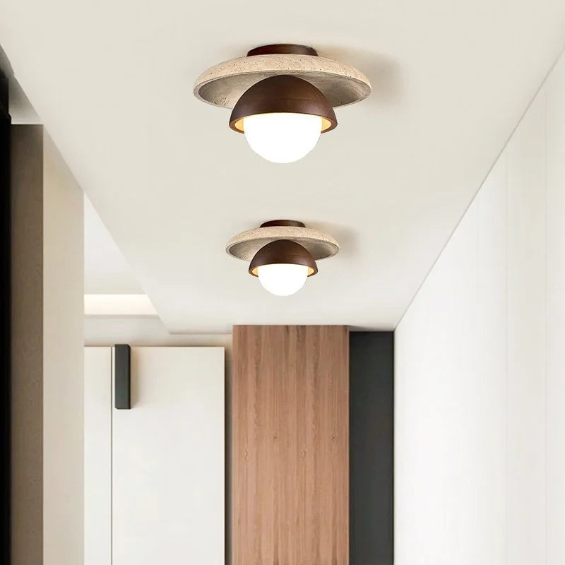 Ruelle Veil Globe Travertine Ceiling Light – product view 2