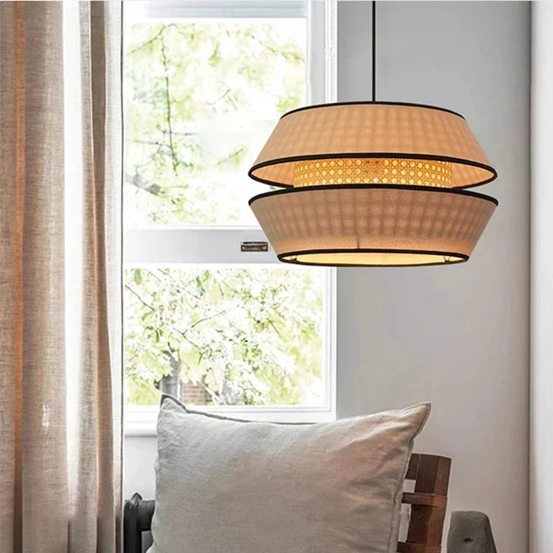 Rattan & Wood Pendant Light – Wabi-Sabi Japanese for Kitchen Island, Dining Room, Bedroom | Ilyra Dome by Evenlyr