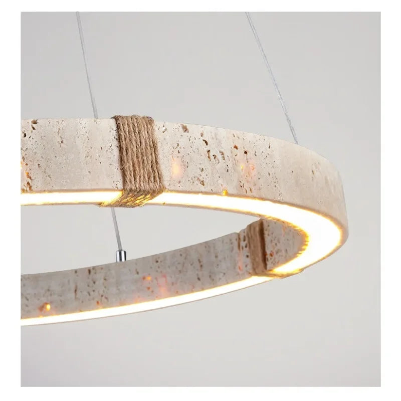 Modern Minimalist Chandelier – Travertine Dimmable LED for Bedroom, Hotel Lobby | Celine Crest by Evenlyr