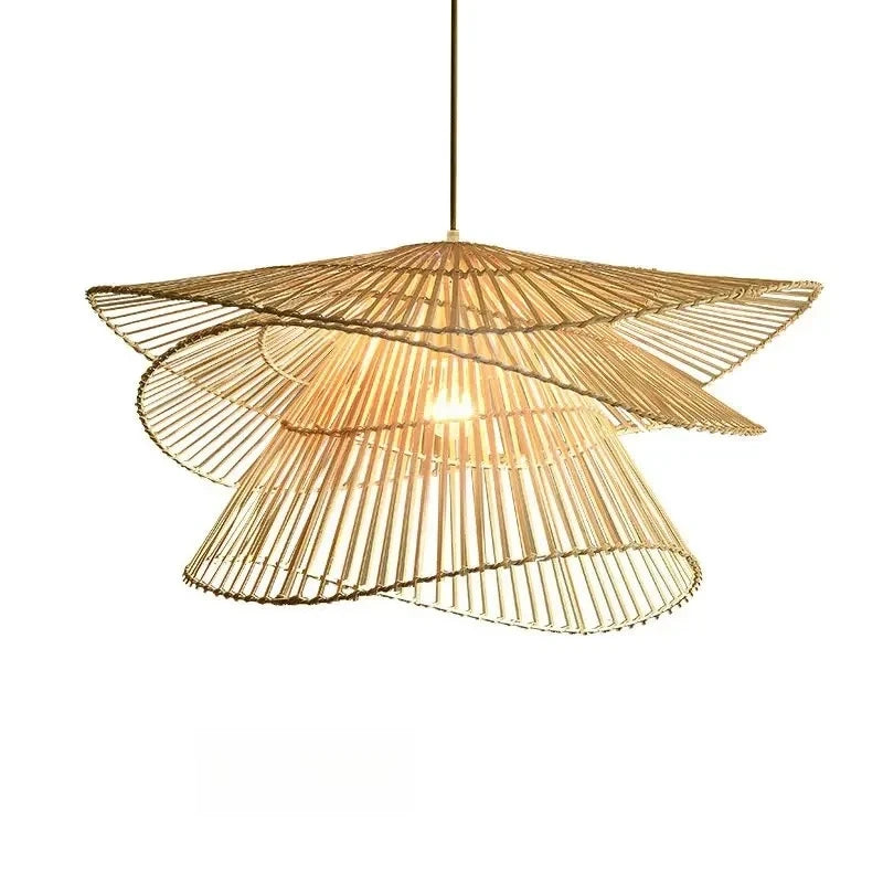 Rattan & Wood Chandelier – Wabi-Sabi Japanese for Dining Room, Bedroom, Living Room | Amaris Dome by Evenlyr