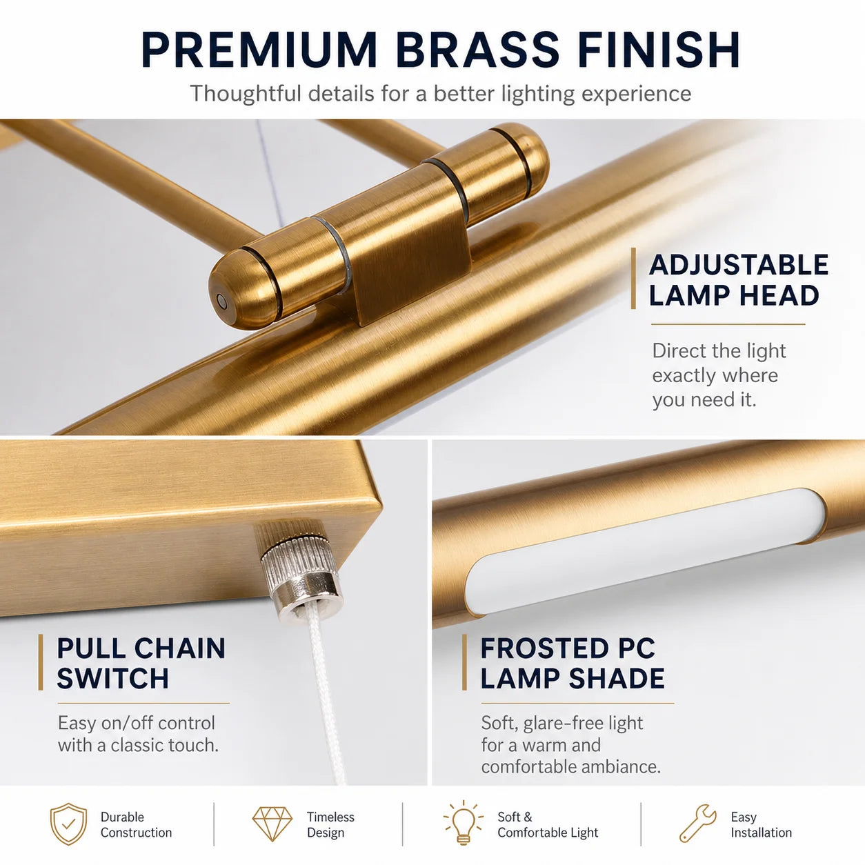 Brass Adjustable Picture Light – detail view 4