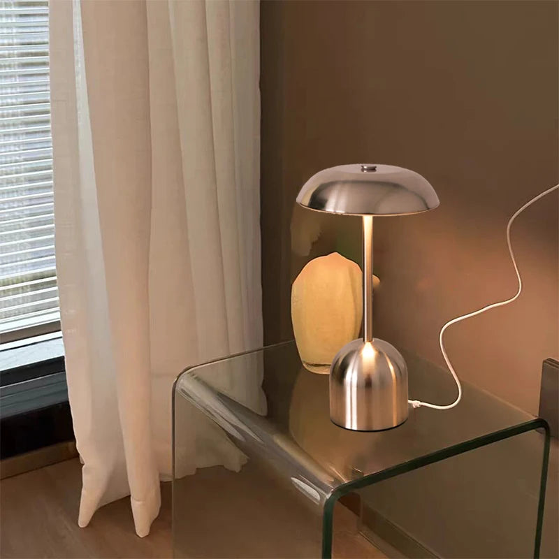 Metal Table Lamp – Modern Minimalist Cordless Rechargeable for Bedside, Restaurant Table, Hotel Room | Coralie Column by Evenlyr
