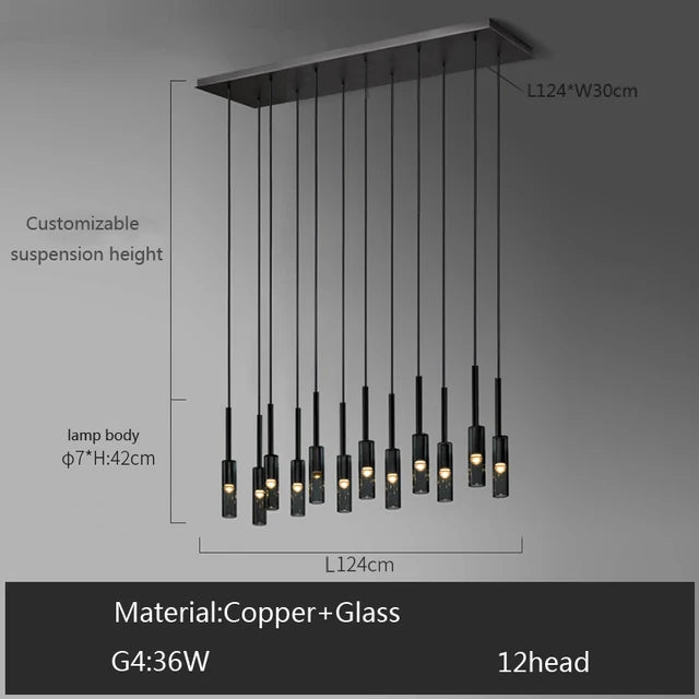 Quintara Long Copper and Glass Chandelier for Staircase