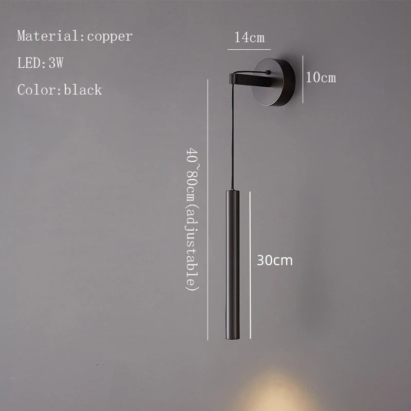 Light Luxury Copper LED Wall Lamp Height Adjustable Gold Black Brass Warm Atmosphere Sconces For Bedside Foyer Hotel Room