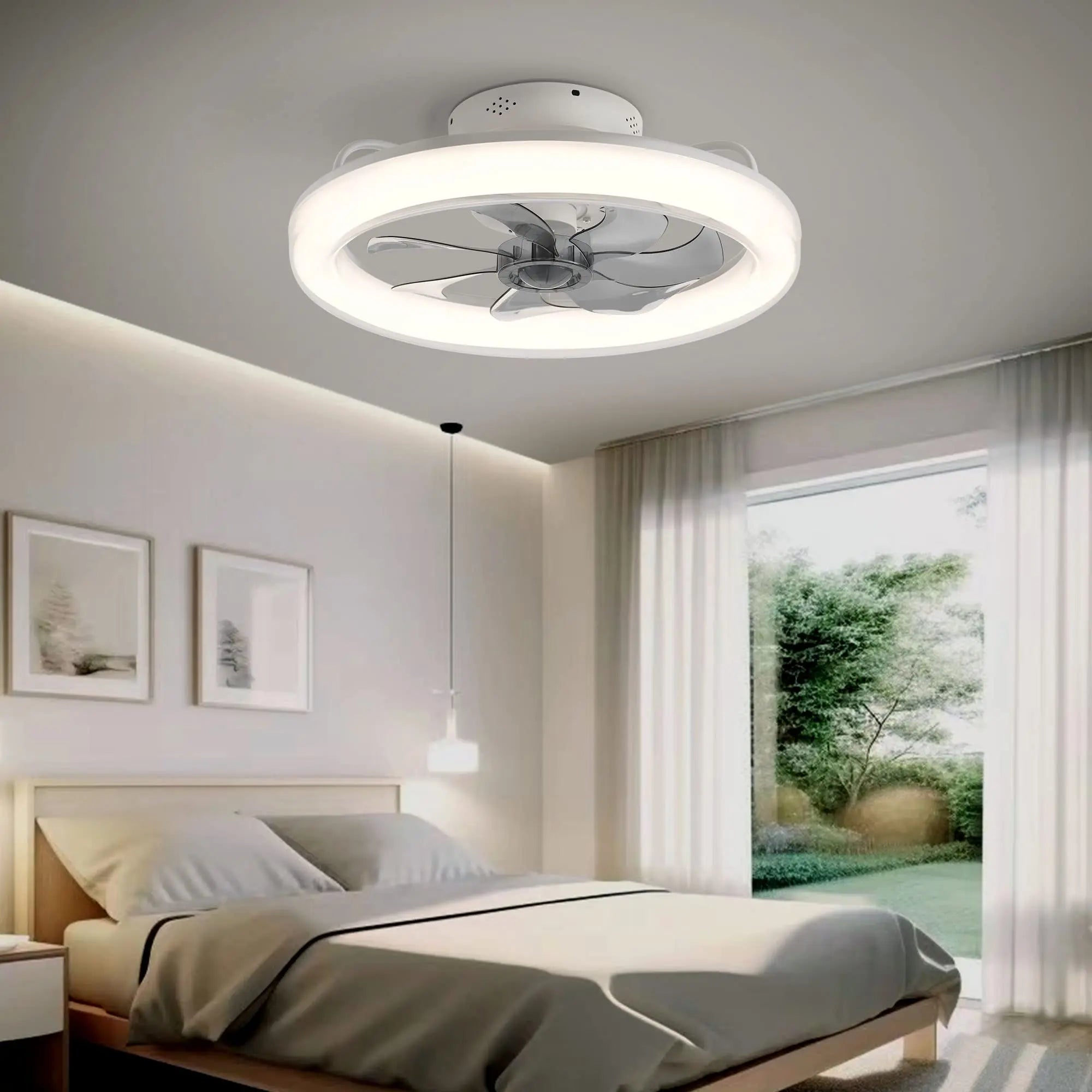 Juniper Low Profile Ceiling Fan with Light for Low-Ceiling Bedroom – App Control