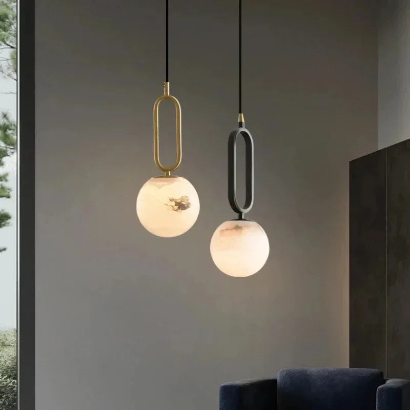 Thalia Halo Globe Alabaster Pendant Light – product view 2