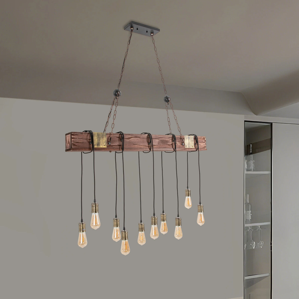 Helios 10-Light Wood Chandelier for Hallway – Adjustable