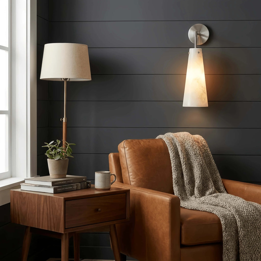 Ravena Natural Alabaster Wall Sconce for Hallway – Minimalist – detail view 3