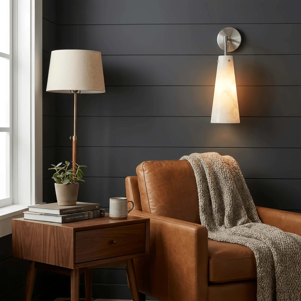 Ravena Natural Alabaster Wall Sconce for Hallway – Minimalist – detail view 3