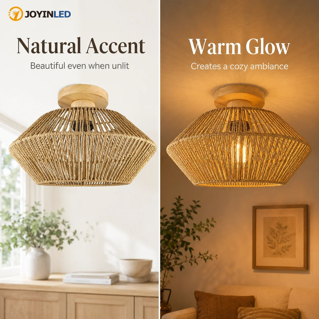 Firenze Rattan Flush Mount Ceiling Light for Living Room – detail view 2