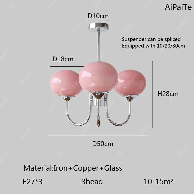 Liora Pink Bauhaus Glass Chandelier for Bedroom – Mid-Century