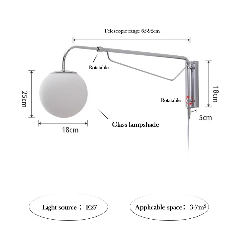 Helian Arc Swing-Arm Metal Wall Sconce – product view 7