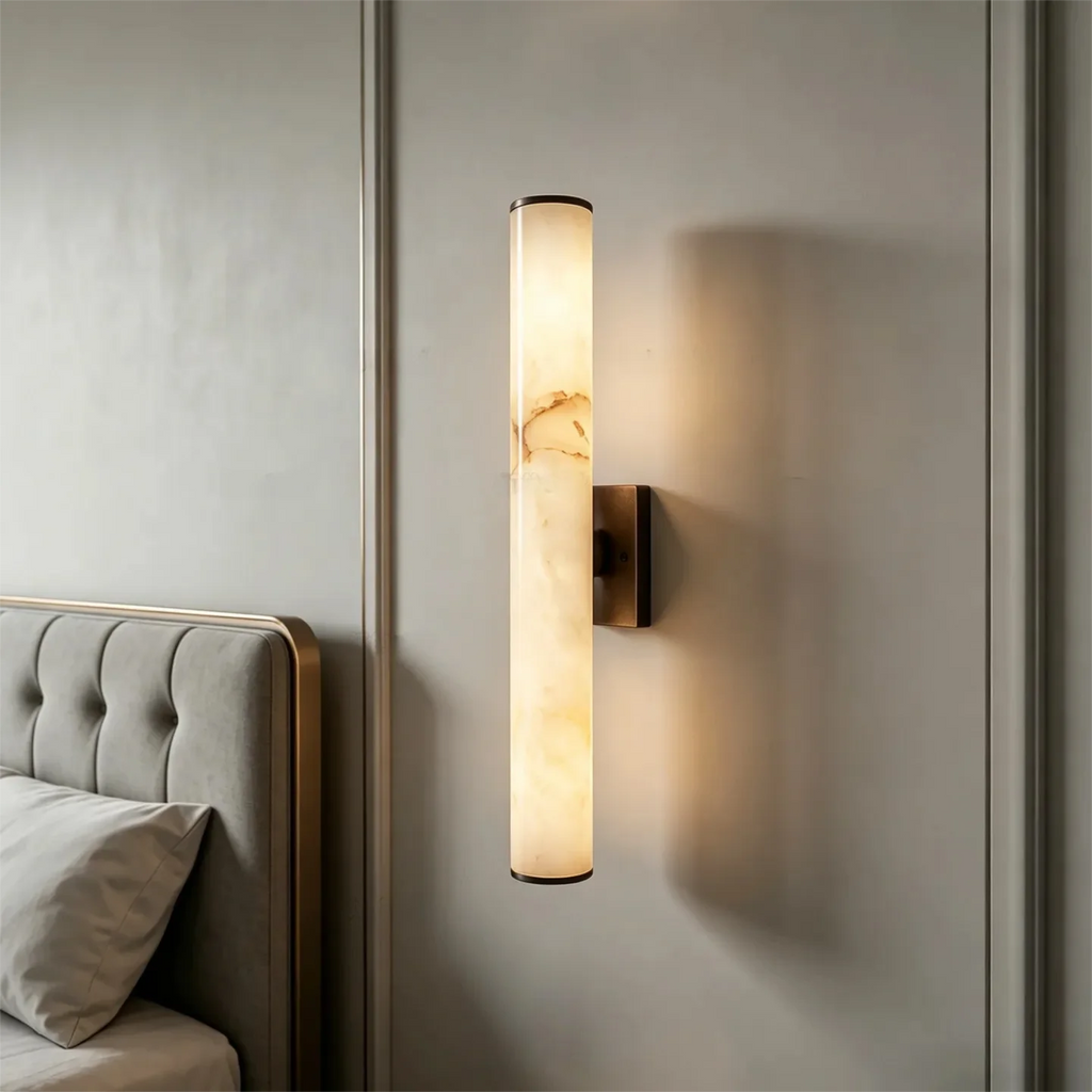 Linea Column Marble Wall Sconce – Luxury styled in a living room interior