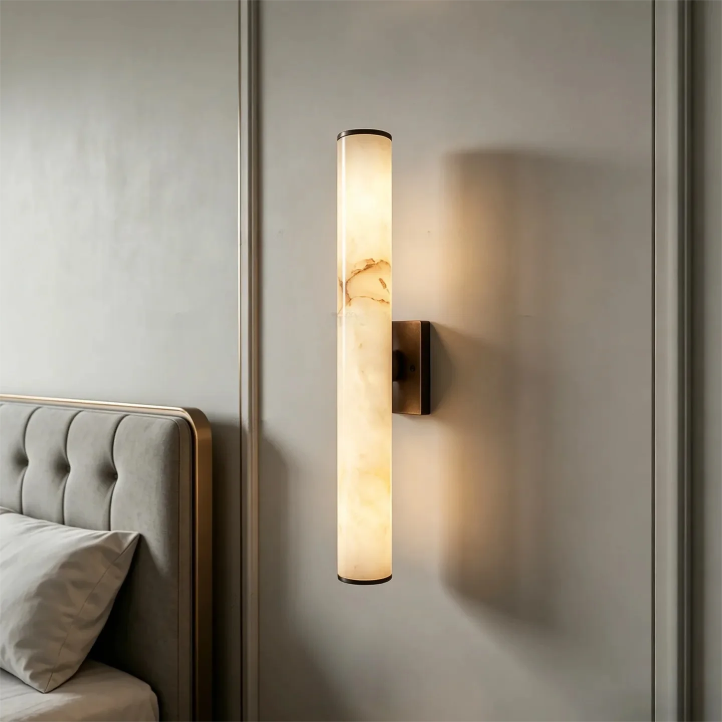 Linea Column Marble Wall Sconce – Luxury styled in a living room interior