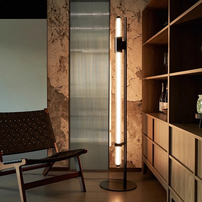 Vela Pillar Glass Floor Lamp – Minimalist styled in a living room interior
