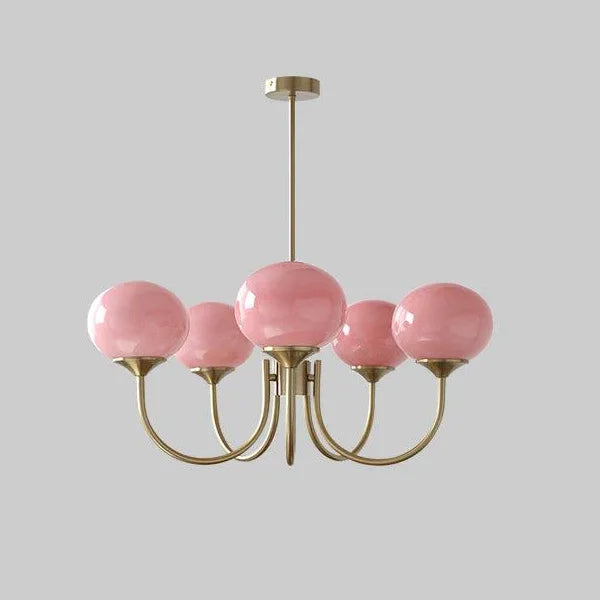 Aurelia Pink-Globe Brass Chandelier for Dining Room – French Cream