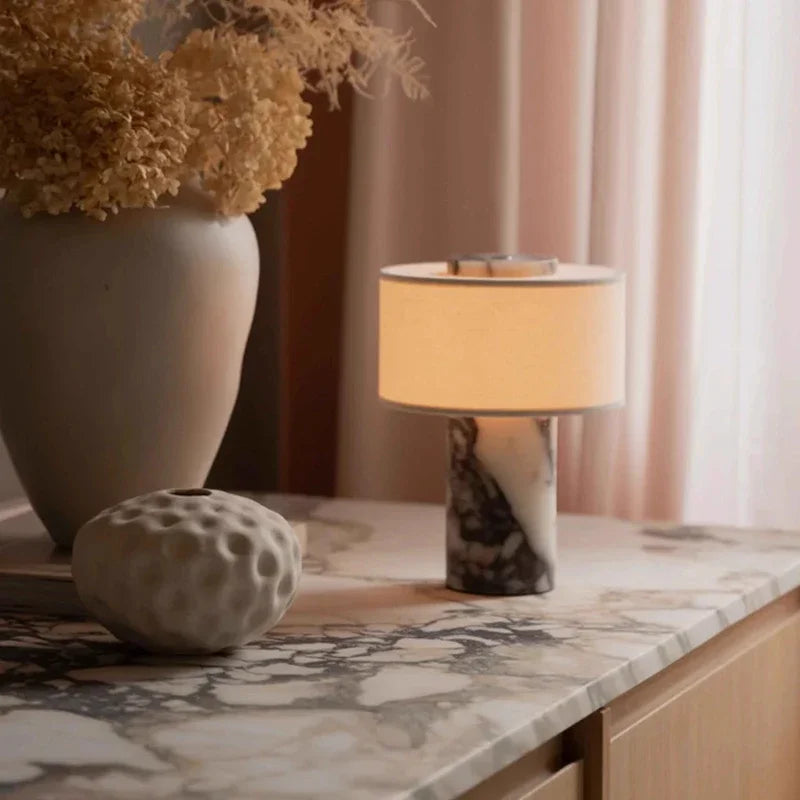 Marble & Fabric Table Lamp – Modern Minimalist Dimmable LED for Bedside, Desk & Office, Living Room | Bellara Grove by Evenlyr