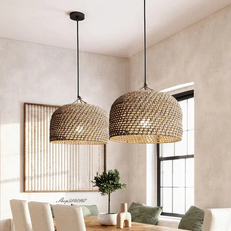 Rattan Pendant Light – Vintage Modern for Kitchen Island, Dining Room, Restaurant | Ophelia Orbit by Evenlyr