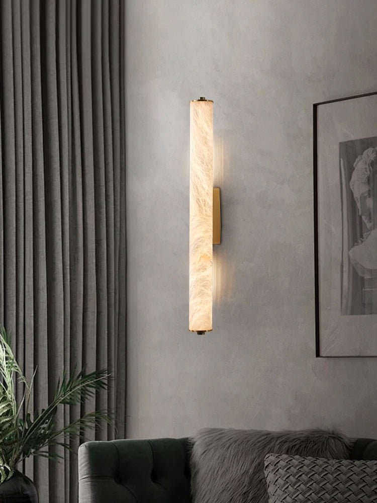 Alabaster & Marble Linear Wall Sconce – Modern Linear for Bathroom | Lunara Crest by Evenlyr