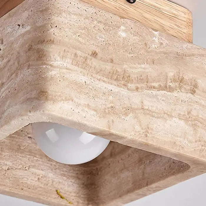 Wabi-Sabi Japanese Flush Mount Ceiling Light – Travertine & Wood Low-Profile for Living Room, Trade Projects | Amaris Crest by Evenlyr