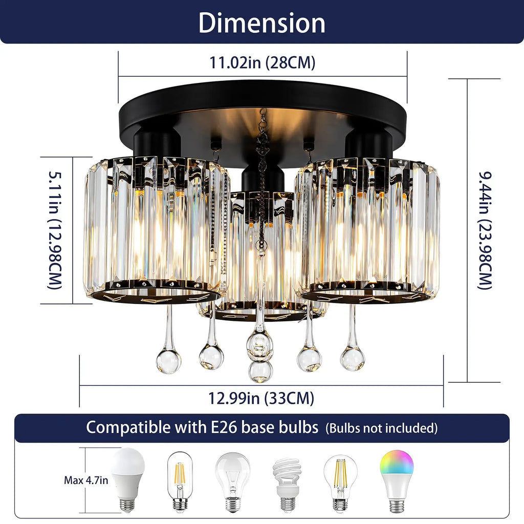 Caspian 3-Light Flush Mount Ceiling Light for Dining Room – Crystal – detail view 3