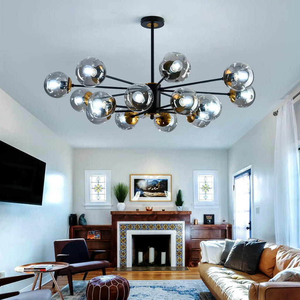 Glass Globe Chandelier – Nordic Modern LED for Living Room, Dining Room & Kitchen | Virelle Veil by Evenlyr